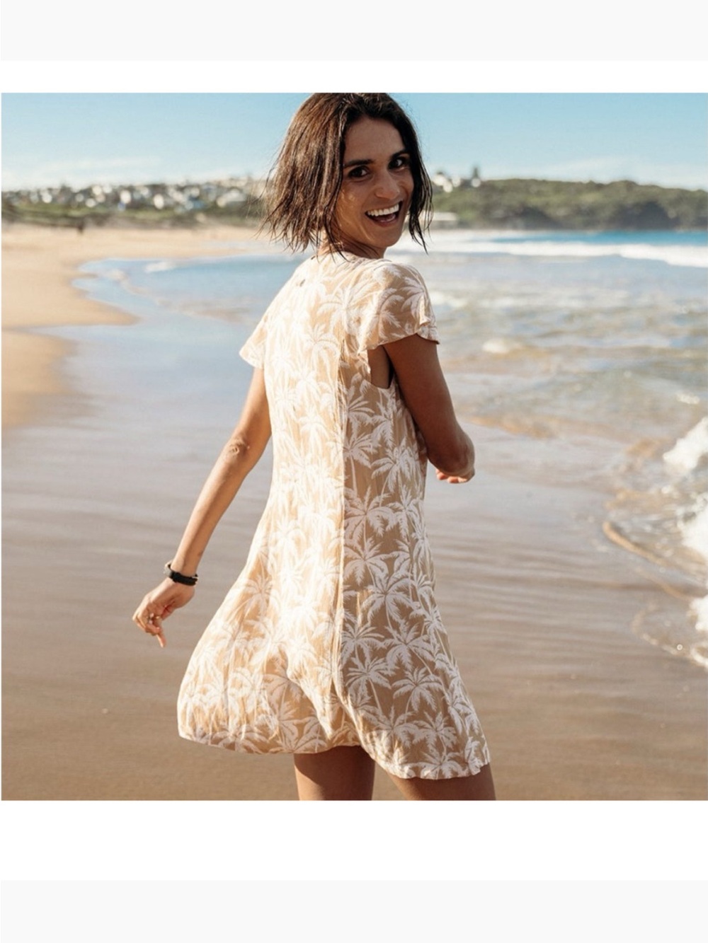 Rip Curl Beige Palm-Print Beach mini dress